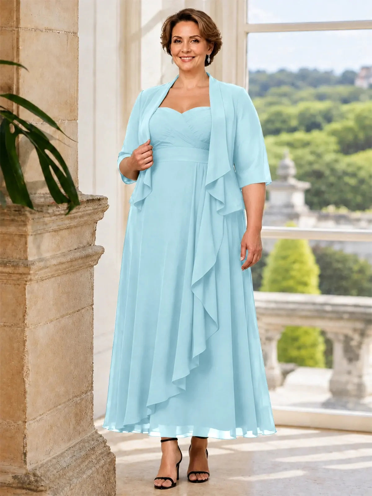 Two-piece Mother of the Bride Dress with Ruffle Design-Plus Size 