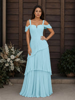 Chiffon Bridesmaid Dress with Cold-Shoulder 