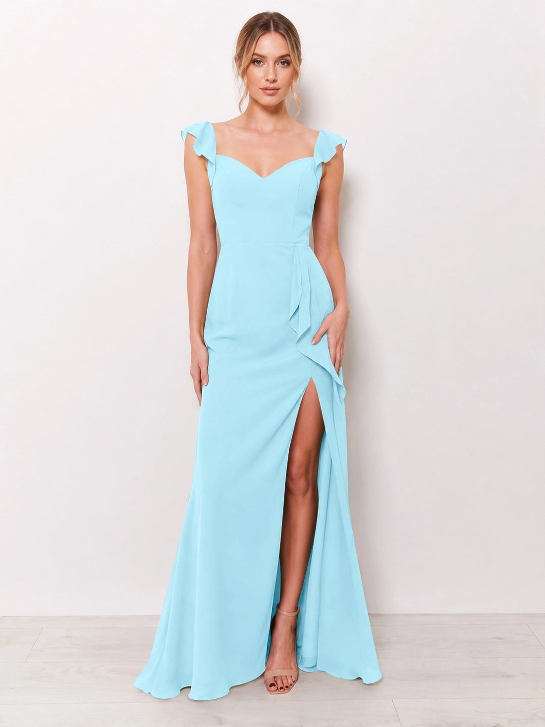 Chiffon Bridesmaid Dress with Ruffle Straps 