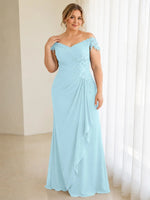 Off-Shoulder Chiffon Sheath Mother of the Bride Dress-Plus Size 