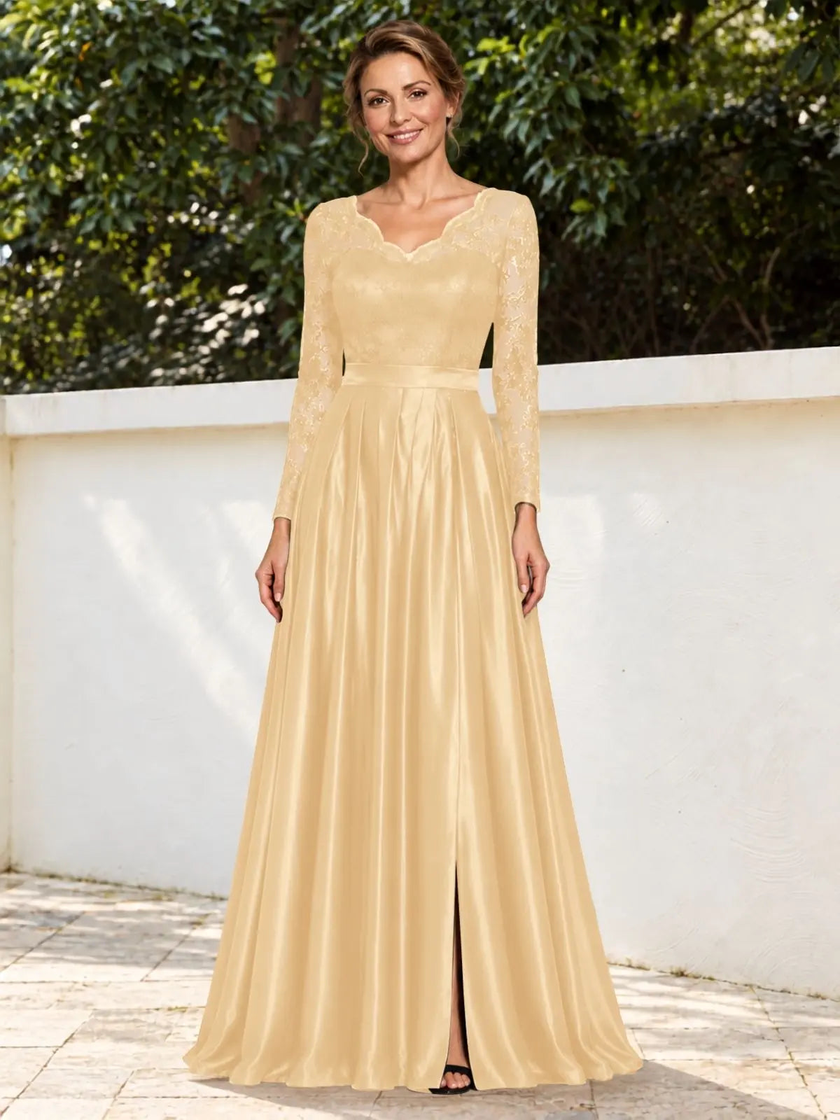 Satin Mother of the Bride Dress with Appliques