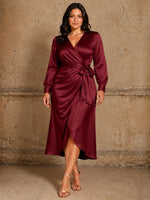 Silk-like Mother of the Bride Dress with Self-Tie Sash-Plus Size 