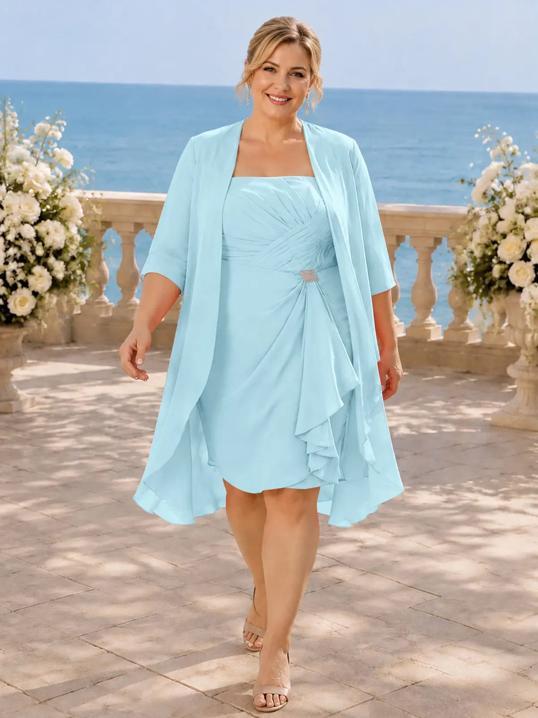 Ruched Chiffon Two-Piece Dress Set-Plus Size 