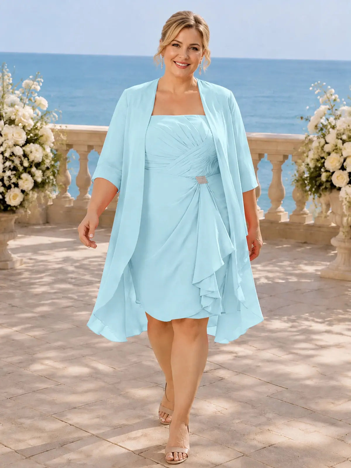 Ruched Chiffon Two-Piece Dress Set-Plus Size 