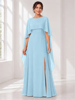 Chiffon Mother of the Bride Dress with Cape Overlay 