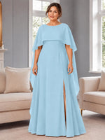 Chiffon Mother of the Bride Dress with Cape Overlay-Plus Size 