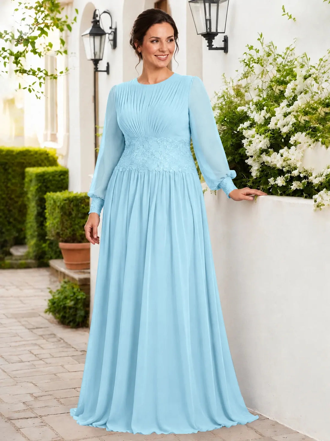 Chiffon Mother of the Bride Dress with Jewel Neckline-Plus Size 