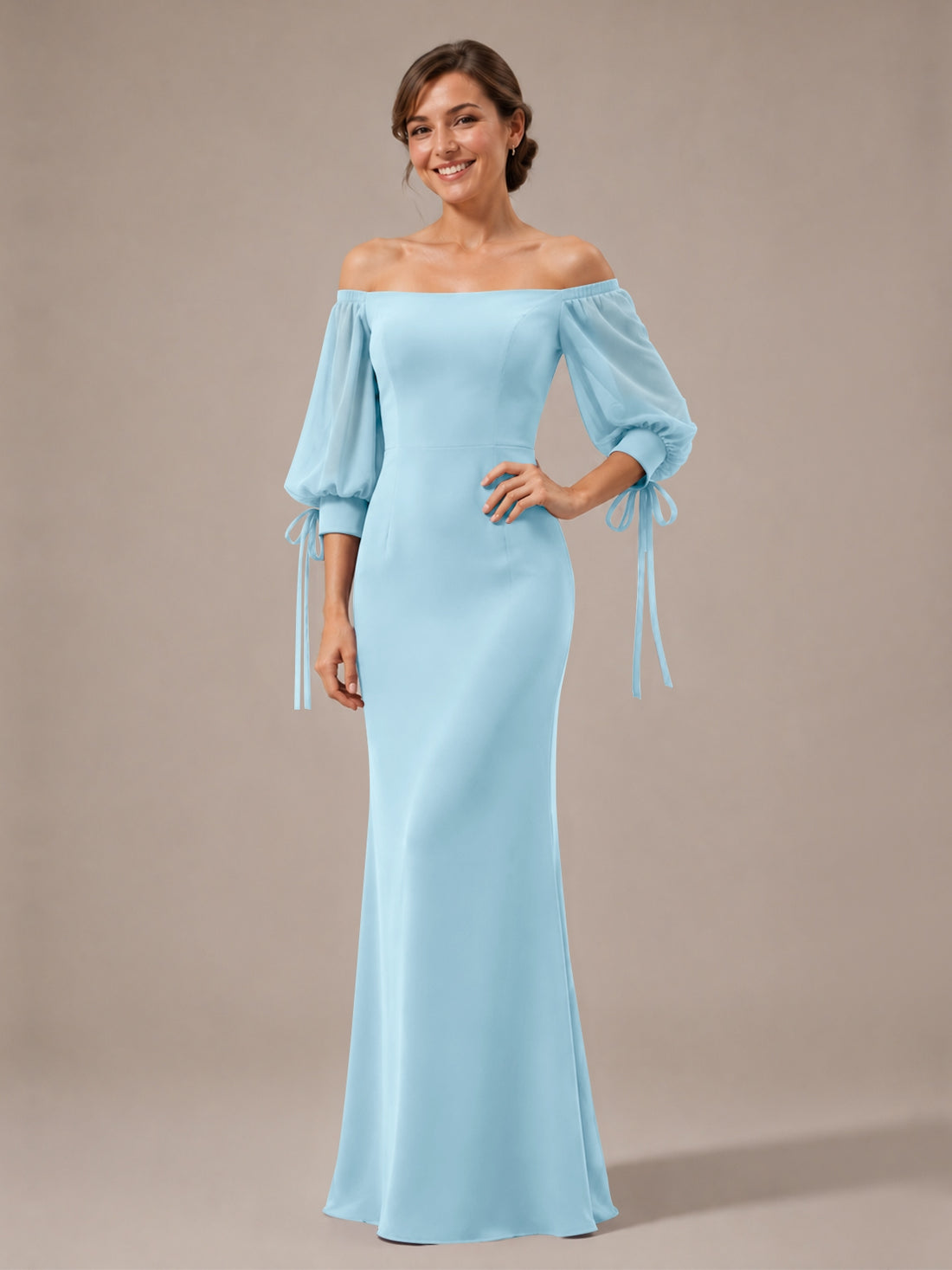 Mermaid Bridesmaid Dress with Puff Sleeves
