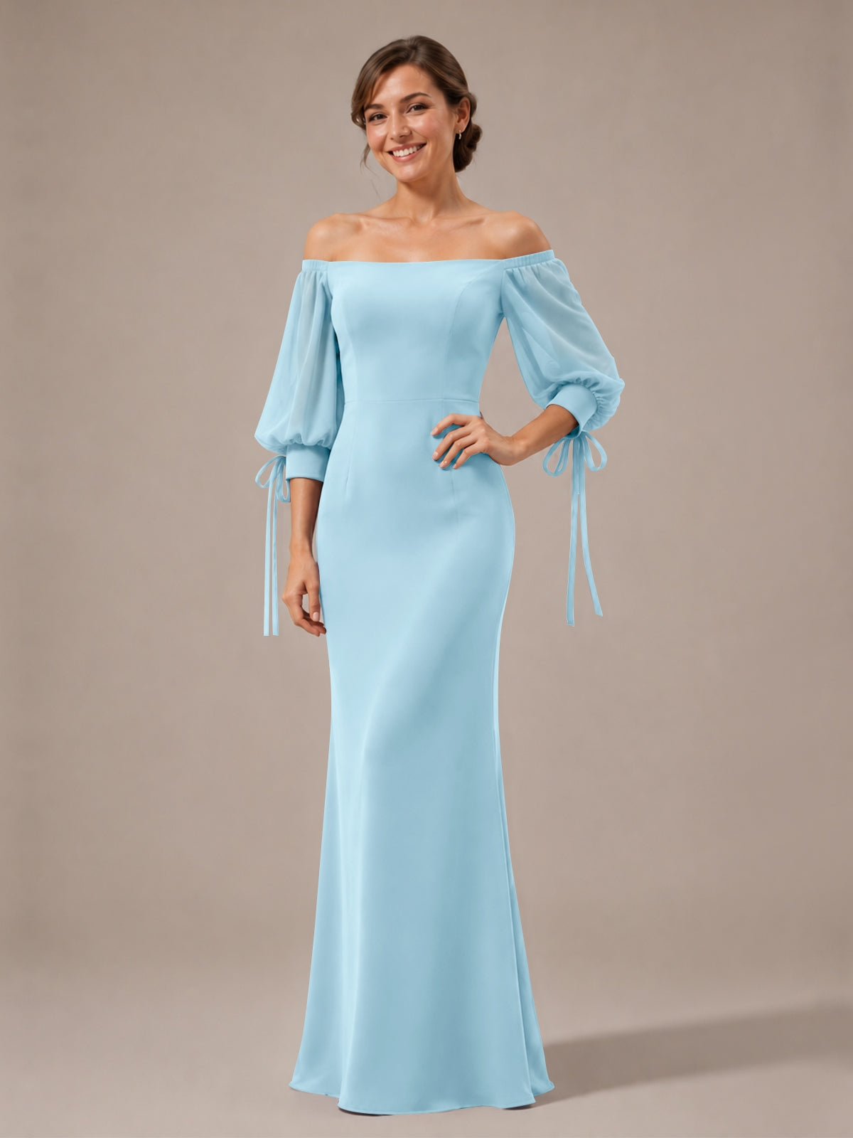 Mermaid Bridesmaid Dress with Puff Sleeves