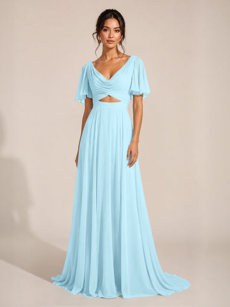 Cowl Neck Bridesmaid Dress with Cut-Out Detail