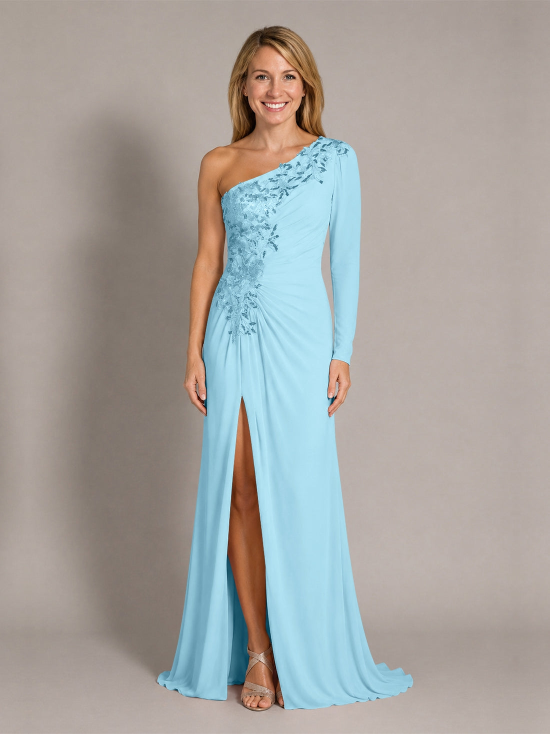 One-Shoulder Mother of the Bride Dress with Appliques