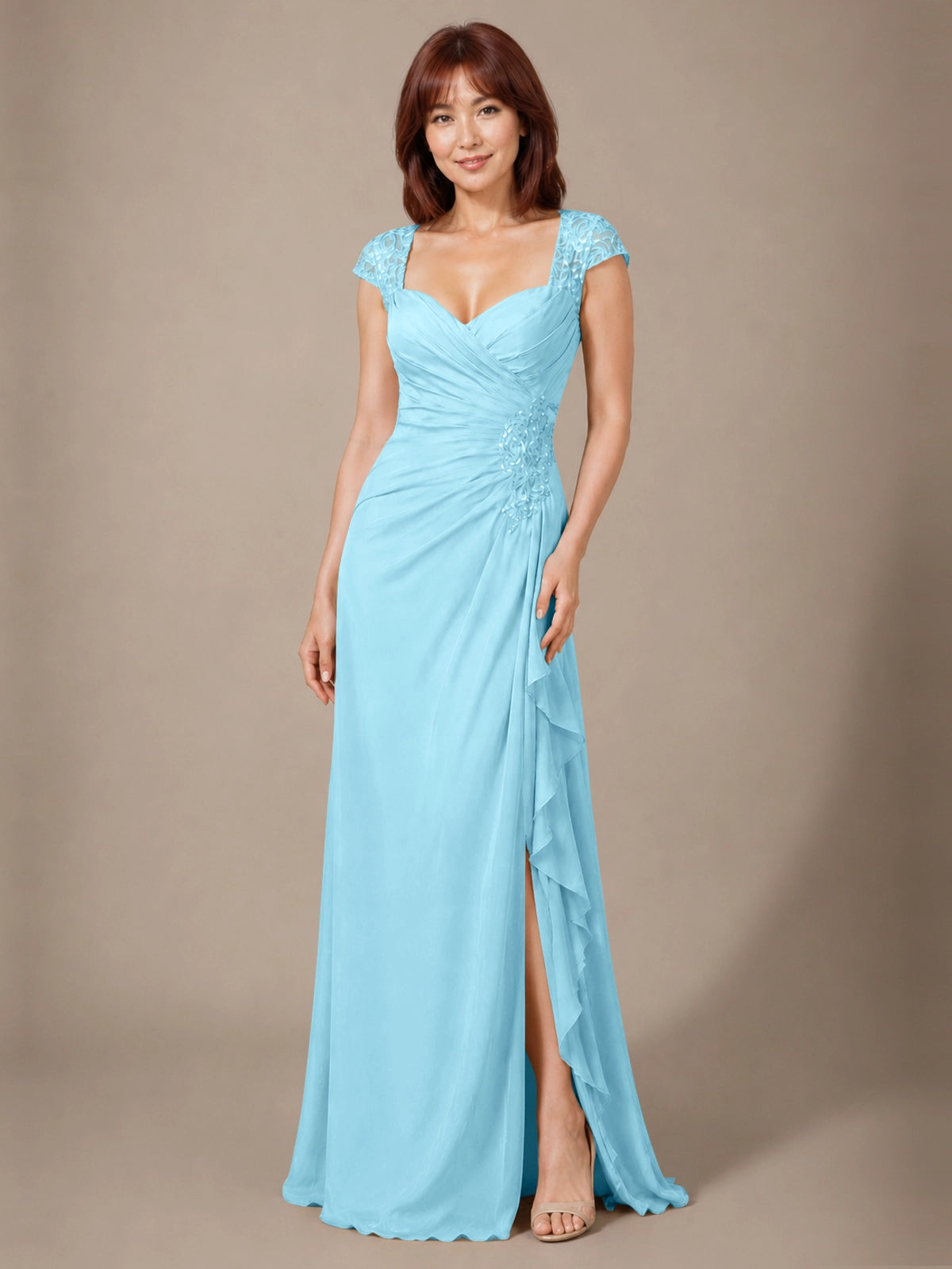 Chiffon Mother of the Bride Dress with Lace Appliques 
