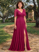 Surplice Neckline Mother of the Bride Dress with Slit 