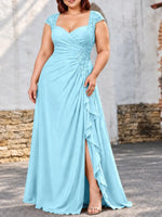 Chiffon Mother of the Bride Dress with Lace Appliques-Plus Size 