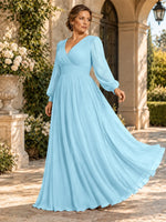 Chiffon Mother of the Bride Dress with Long Sleeves-Plus Size 