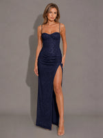 Velvet Sequin Prom Dress with High Slit 