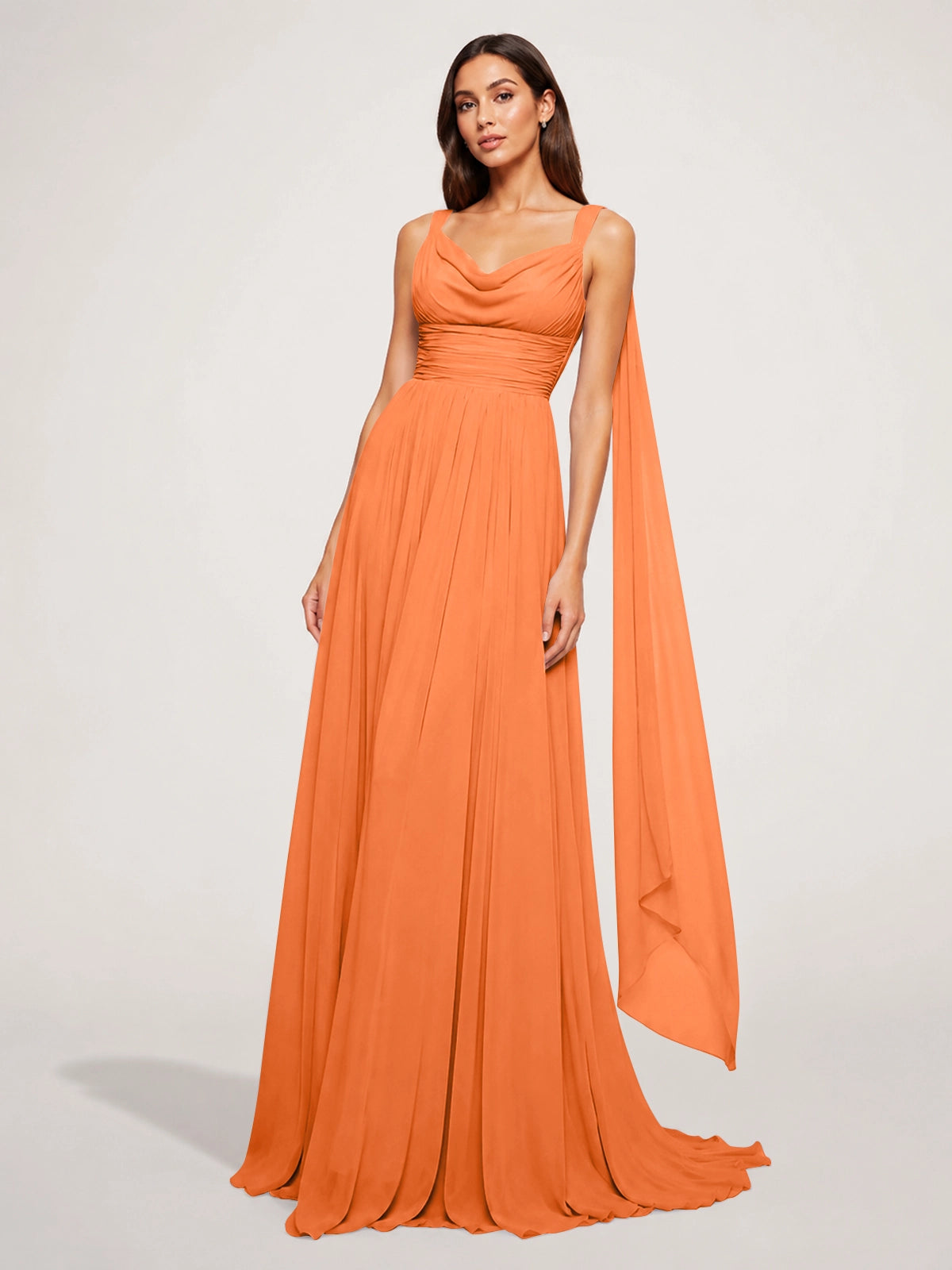Chiffon Bridesmaid Dress with Draped Scarf 