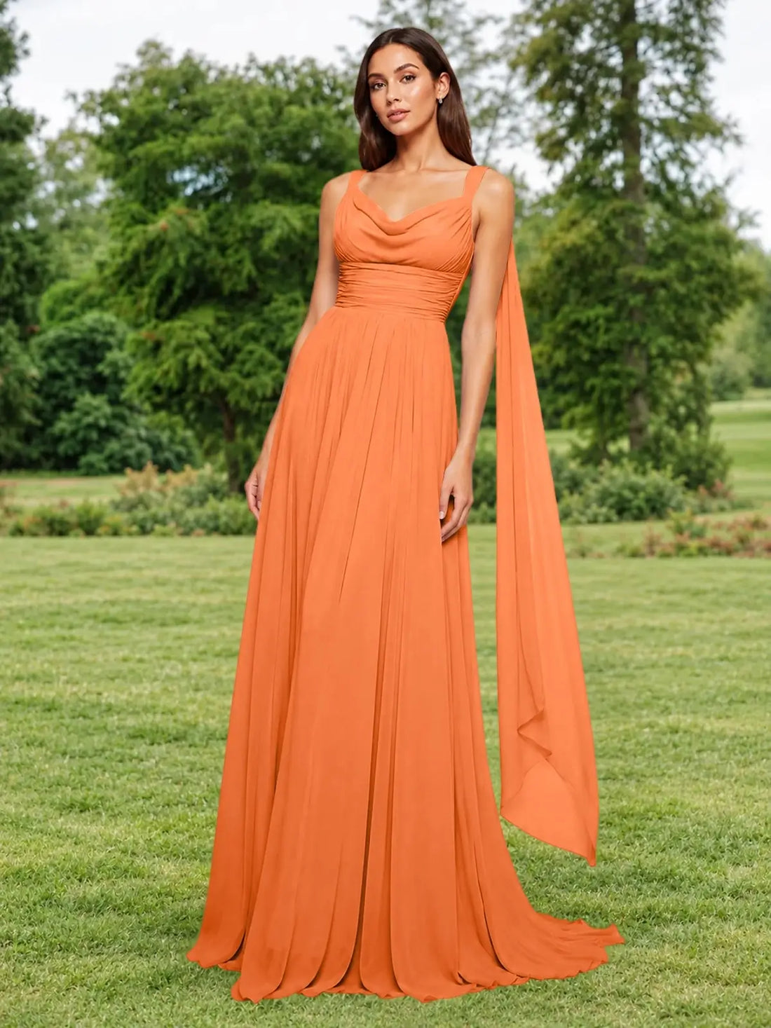 Chiffon Bridesmaid Dress with Draped Scarf 