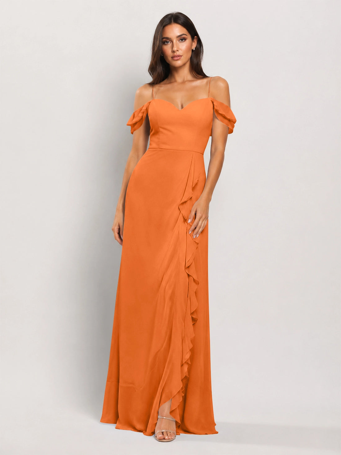 Sweetheart Neckline Bridesmaid Dress with Ruffled Details