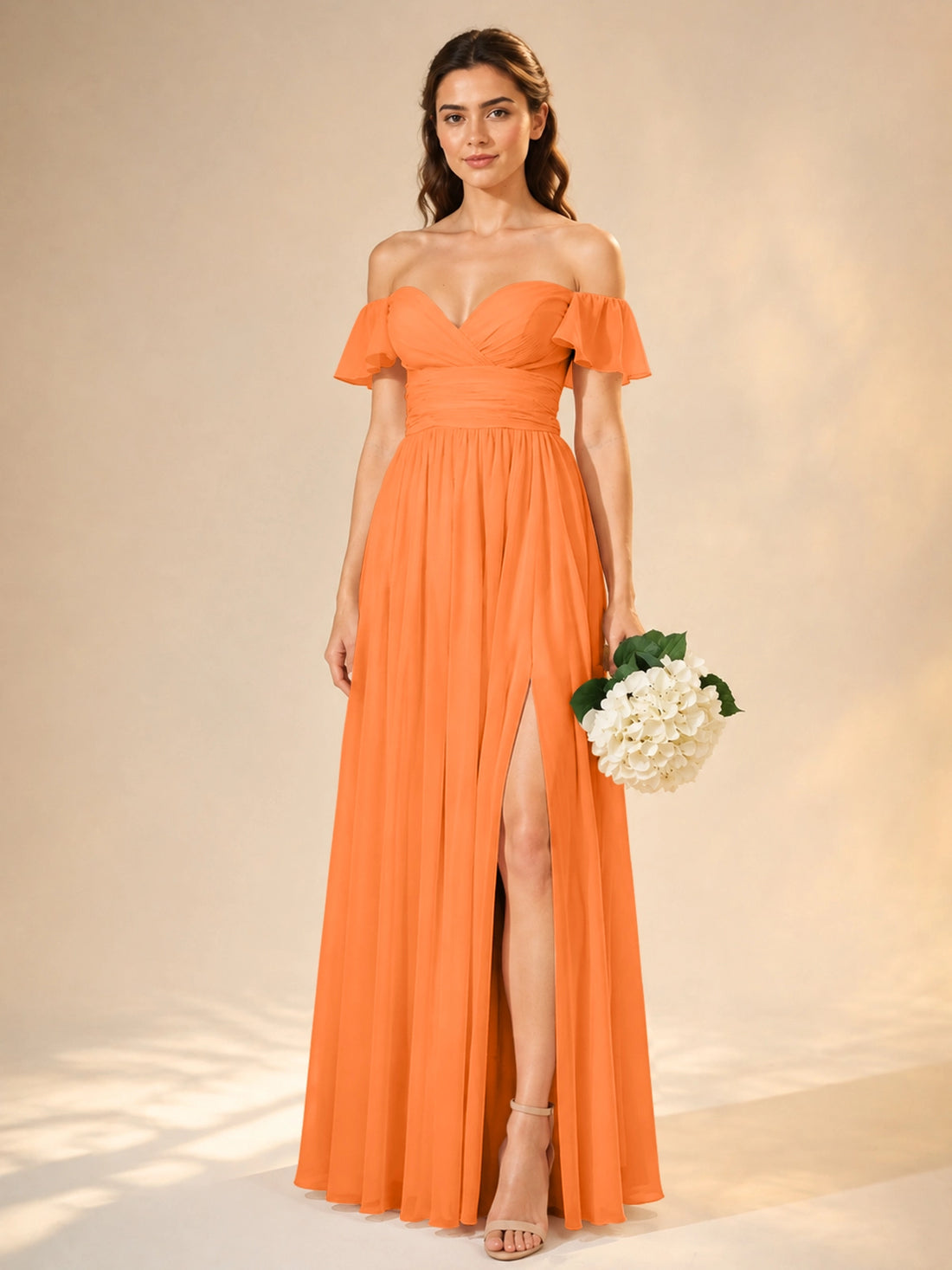 Chiffon Bridesmaid Dress with Cap Sleeves 