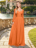 Elegant A-line Bridesmaid Dress with Long Sleeves