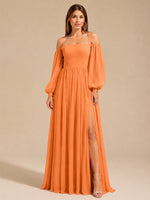 A-line Bridesmaid Dress with Long Bishop Sleeves 