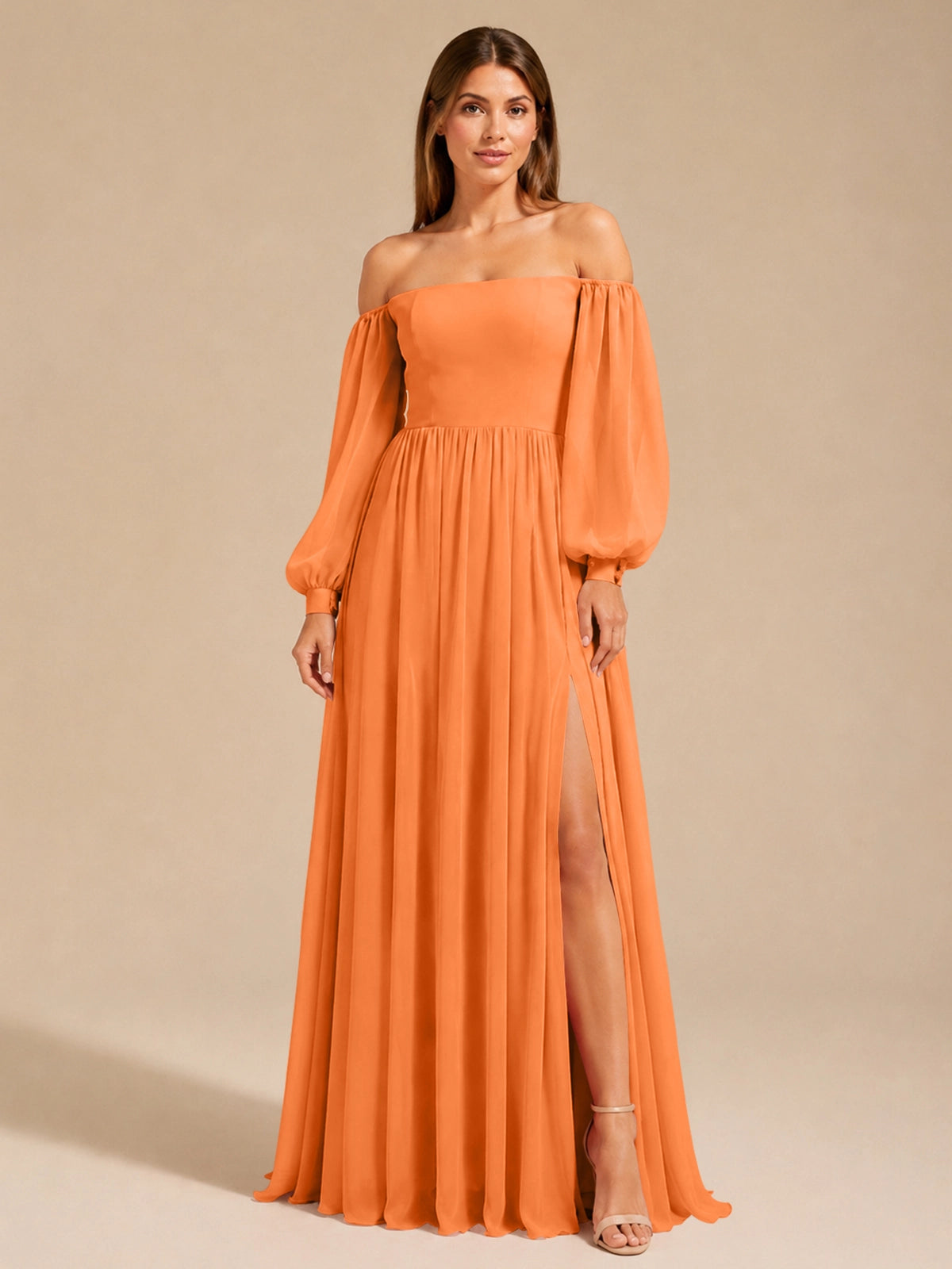 A-line Bridesmaid Dress with Long Bishop Sleeves 