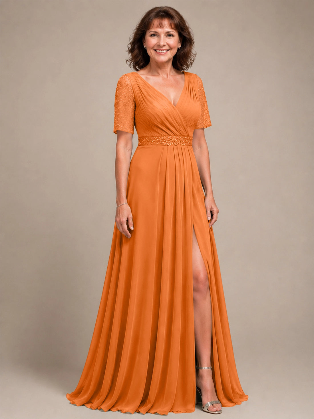 Surplice Neckline Mother of the Bride Dress with Slit 