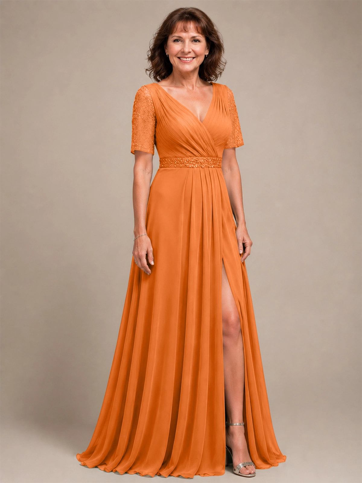 Surplice Neckline Mother of the Bride Dress with Slit 