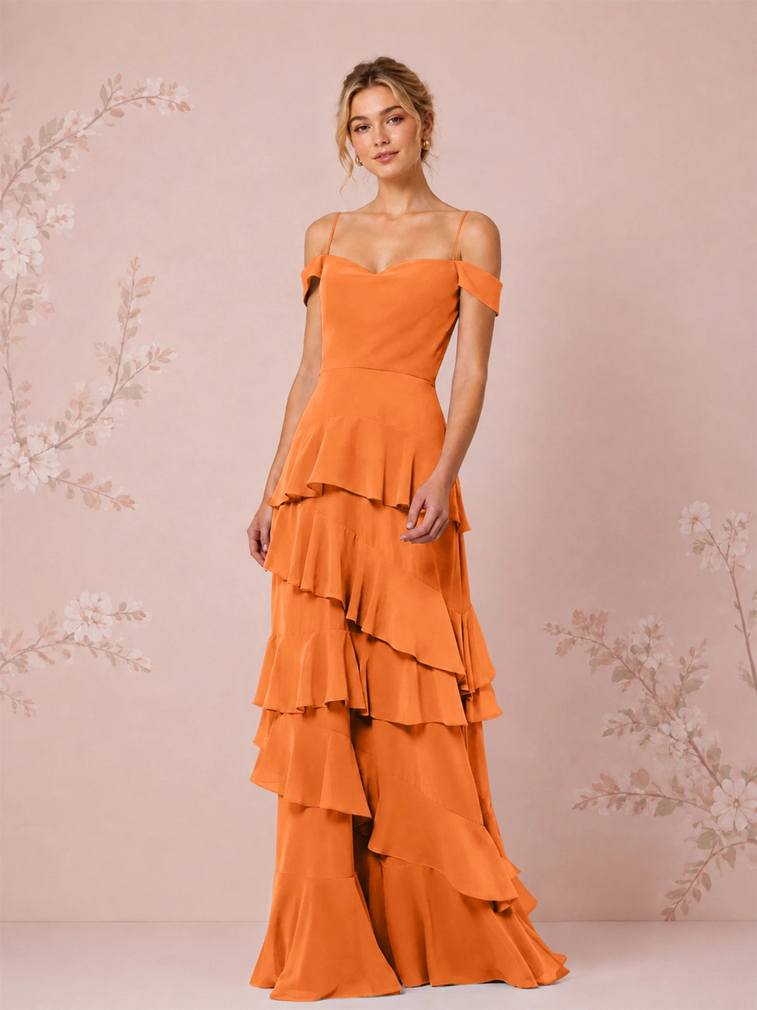 Chiffon Bridesmaid Dress with Tiered Ruffles 