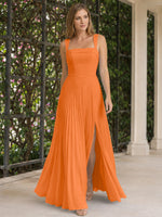 Square Neck Bridesmaid Dress with Pleated Skirt 