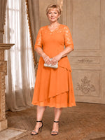 A-line Mother of the Bride Dress with Lace Sleeves-Plus Size 