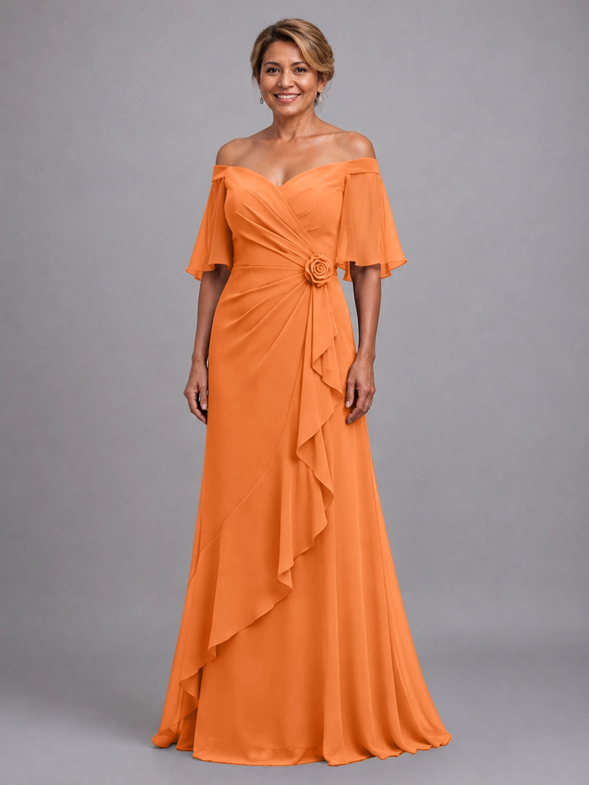 Chiffon Mother of the Bride Dress with 3D Rosette 