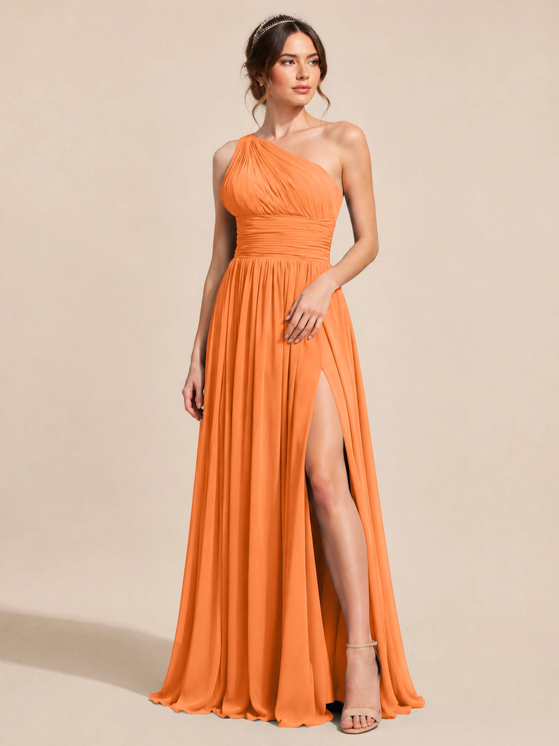 Chiffon Bridesmaid Dress with One-Shoulder Neckline 