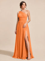 Chiffon Bridesmaid Dress with One-Shoulder Neckline 