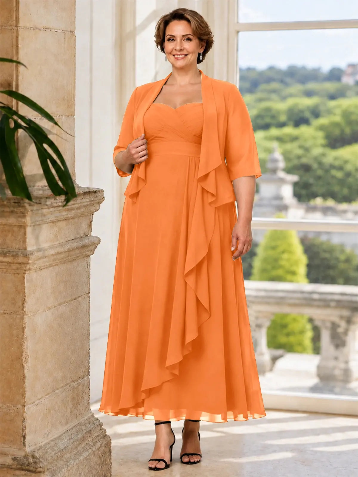 Two-piece Mother of the Bride Dress with Ruffle Design-Plus Size 