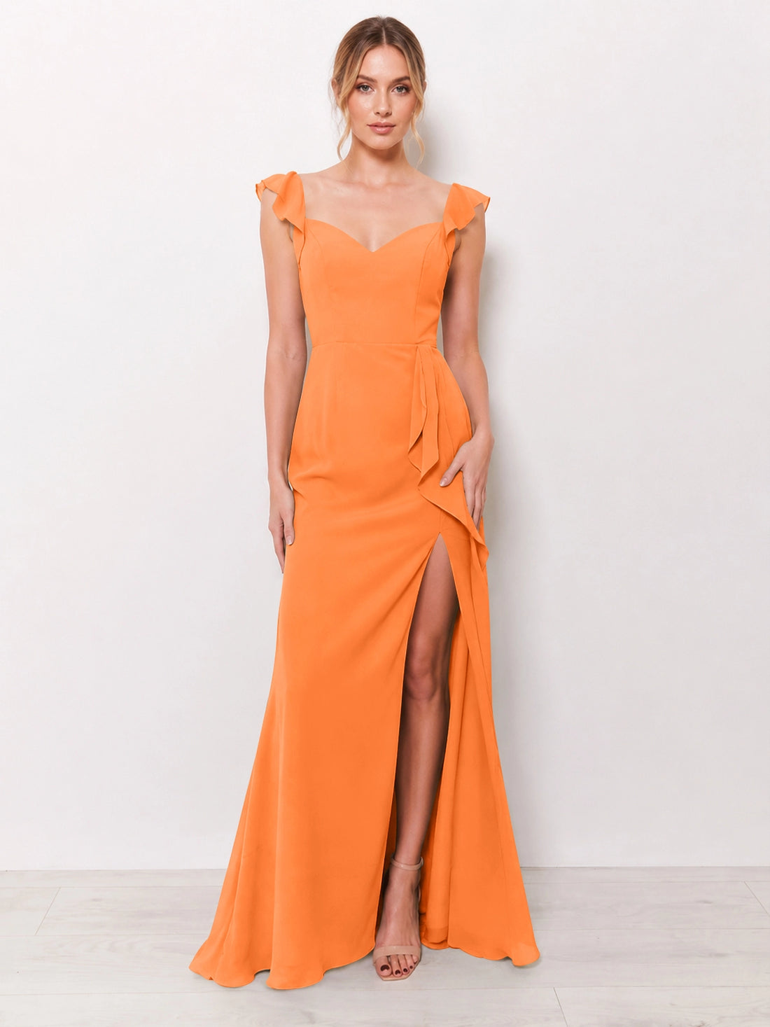 Chiffon Bridesmaid Dress with Ruffle Straps 