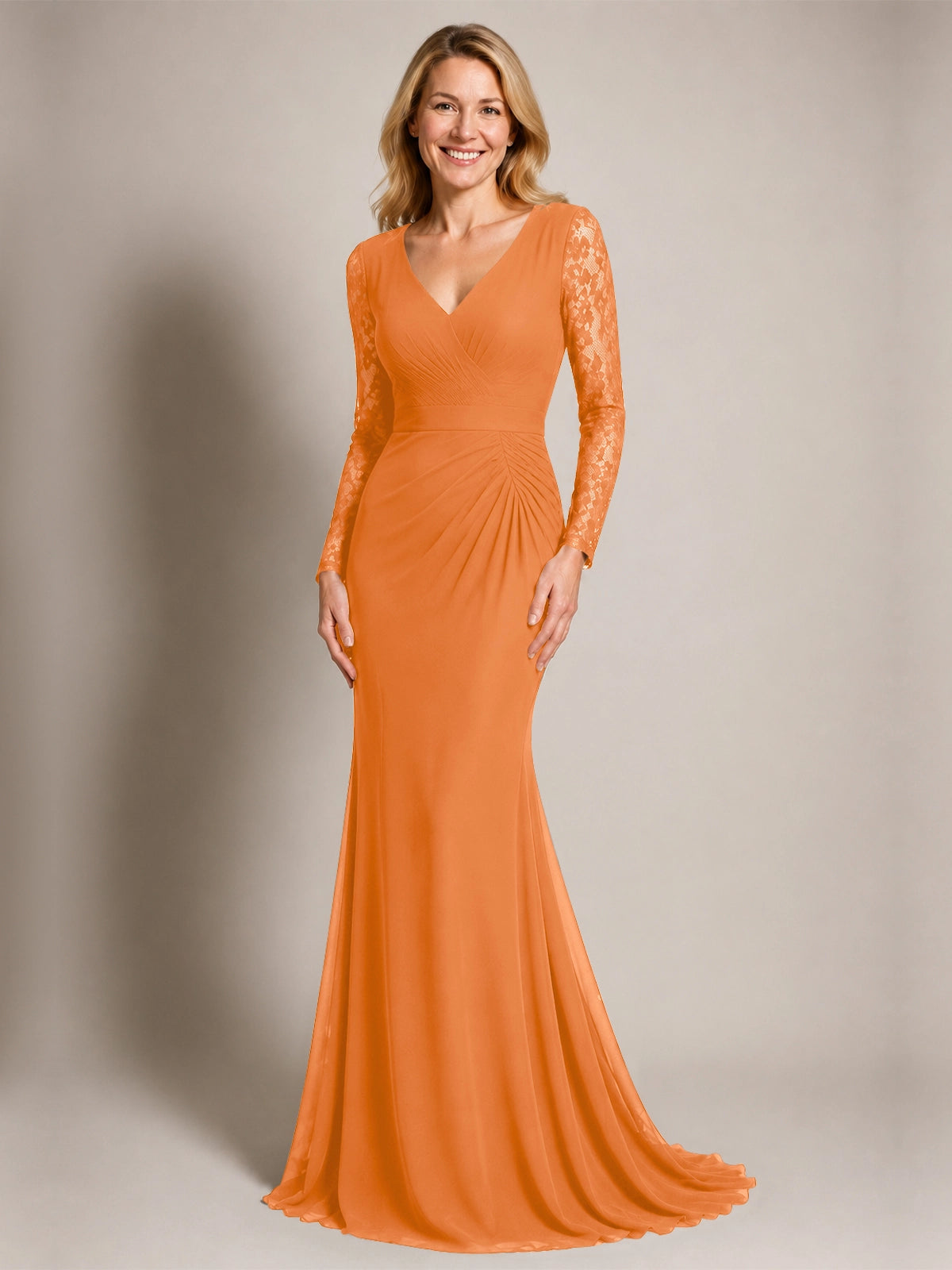 Mermaid Mother of the Bride Dress with Long Lace Sleeves 