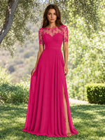 Lace Mother of the Bride Dress with Illusion Neckline 