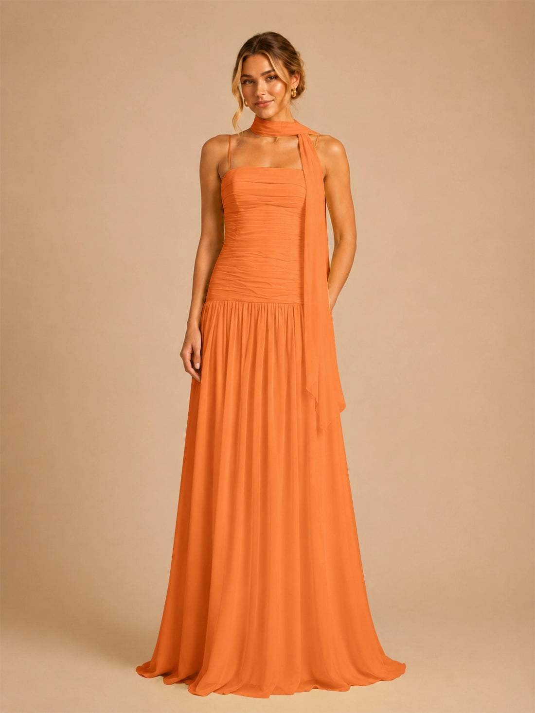 Chiffon Bridesmaid Dress with Scarf Detail 