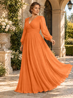 Chiffon Mother of the Bride Dress with Long Sleeves-Plus Size 