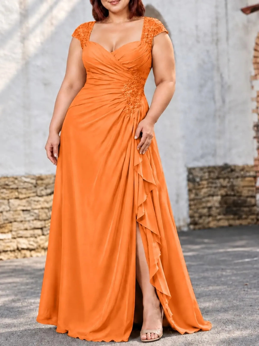 Chiffon Mother of the Bride Dress with Lace Appliques-Plus Size 