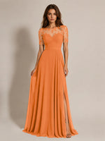 Lace Mother of the Bride Dress with Illusion Neckline 