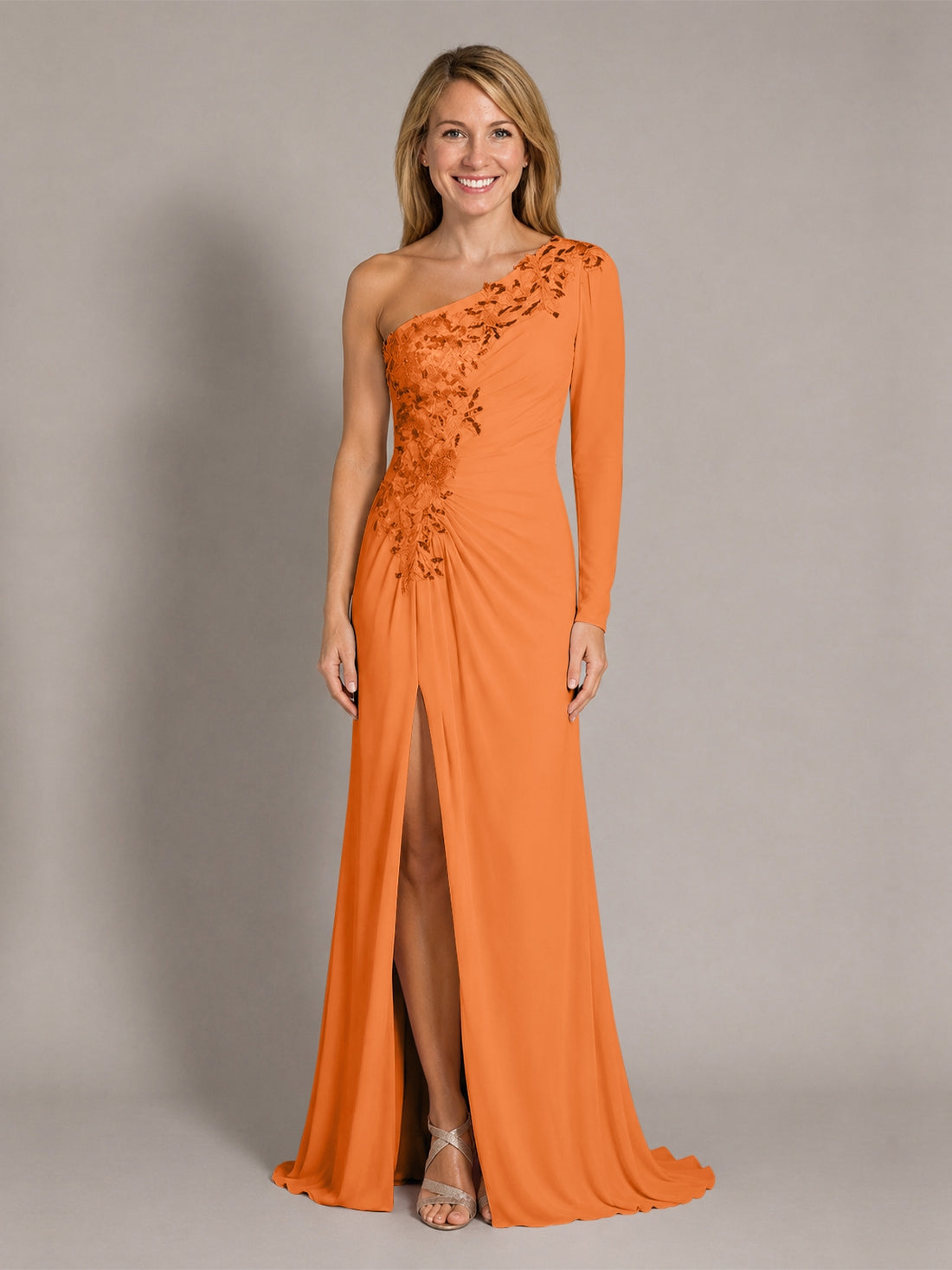 One-Shoulder Mother of the Bride Dress with Appliques