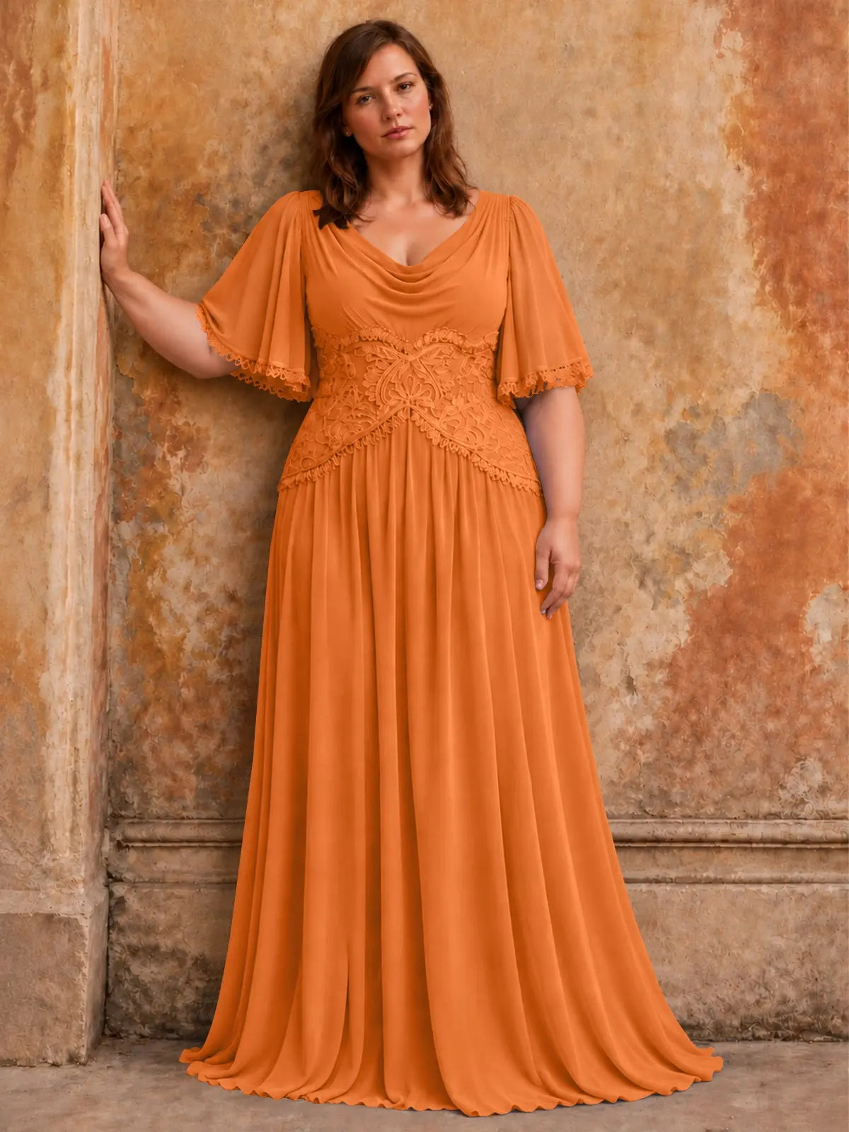 Cowl Neck Mother of the Bride Dress with Applique-Plus Size 
