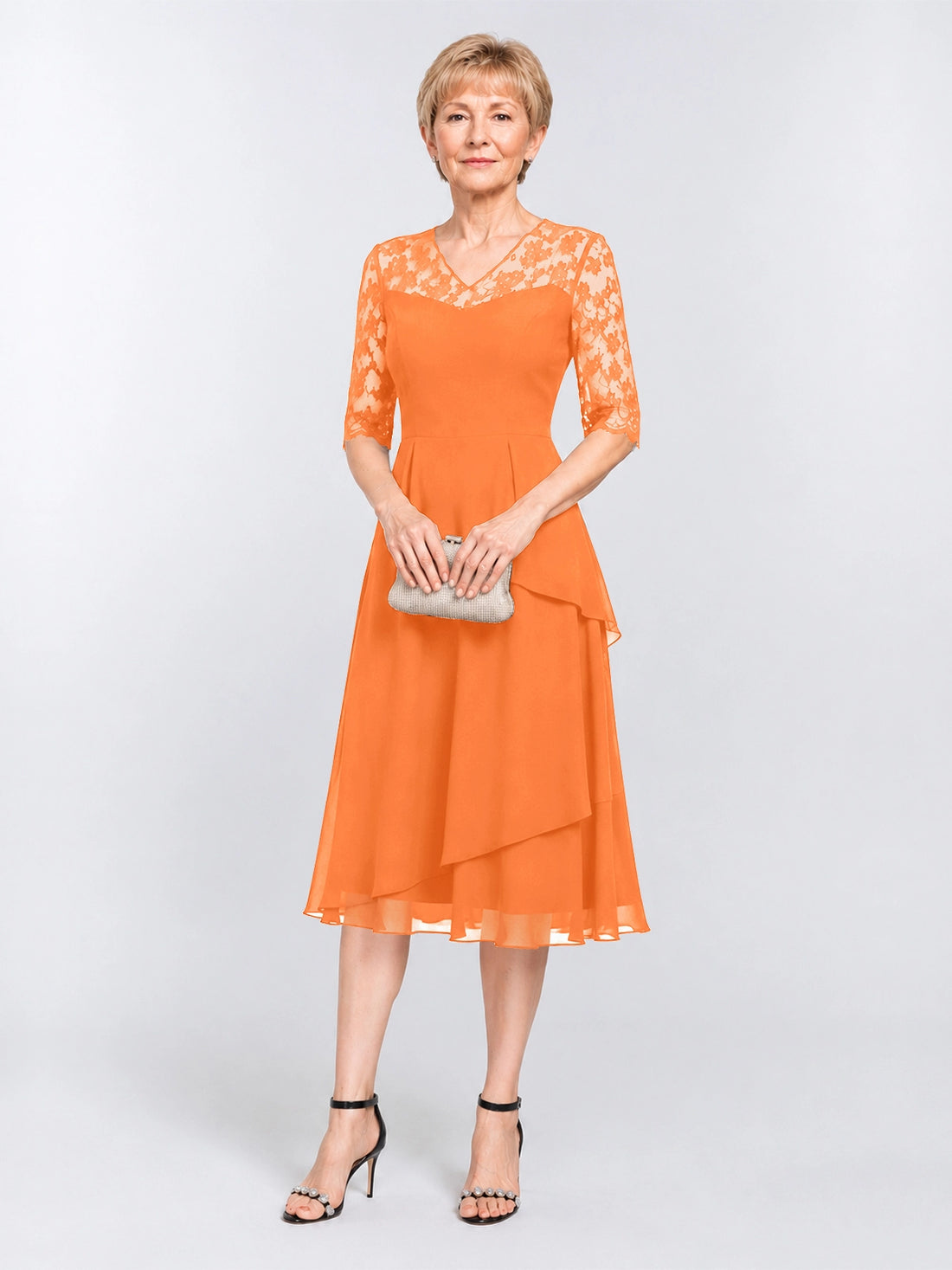A-line Mother of the Bride Dress with Lace Sleeves 