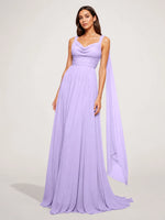 Chiffon Bridesmaid Dress with Draped Scarf 