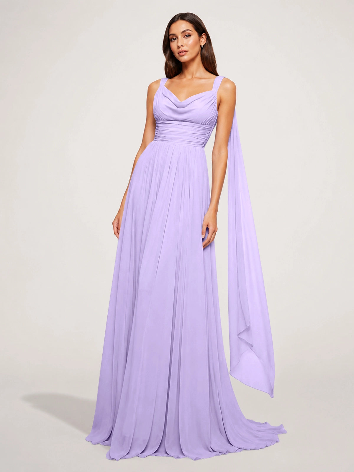 Chiffon Bridesmaid Dress with Draped Scarf 