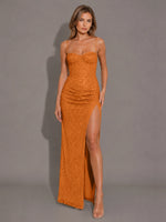 Velvet Sequin Prom Dress with High Slit 