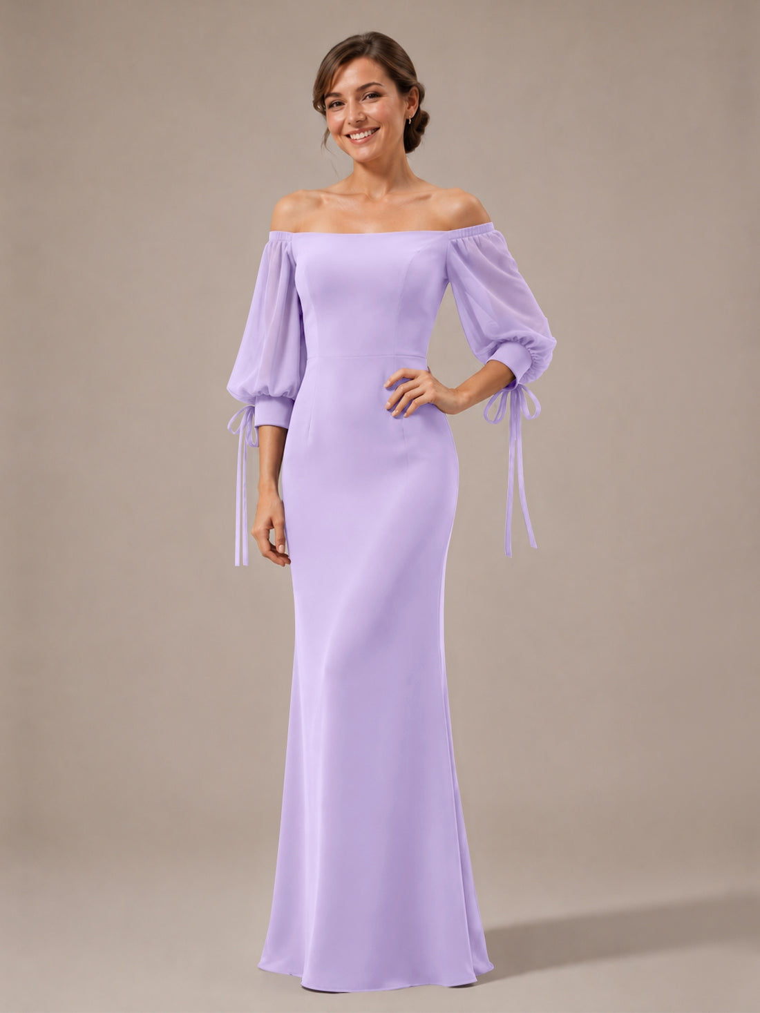 Mermaid Bridesmaid Dress with Puff Sleeves